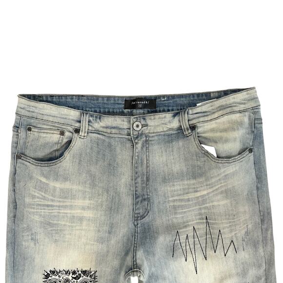 SERENEDE Bandana Patch Distressed Jeans Men’s 42 Tapered Light Wash Streetwear - Picture 10 of 15